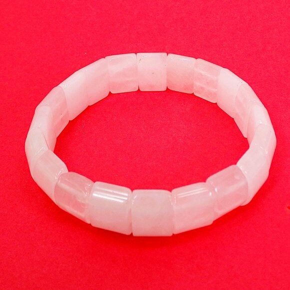Pink rose quartz stone stretch bracelet with rectangle curved shaped stones - Picture 2 of 12